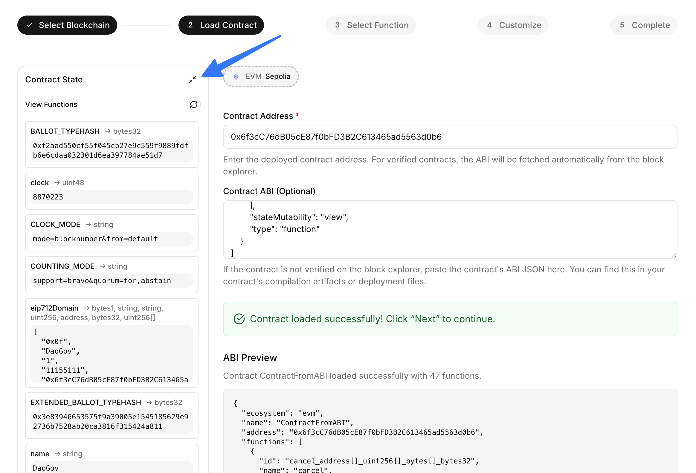 Contracts state display